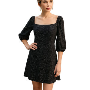 Mi Ami Francesca's Babydoll Dress XXS Black Polka Dot Puff Sleeve